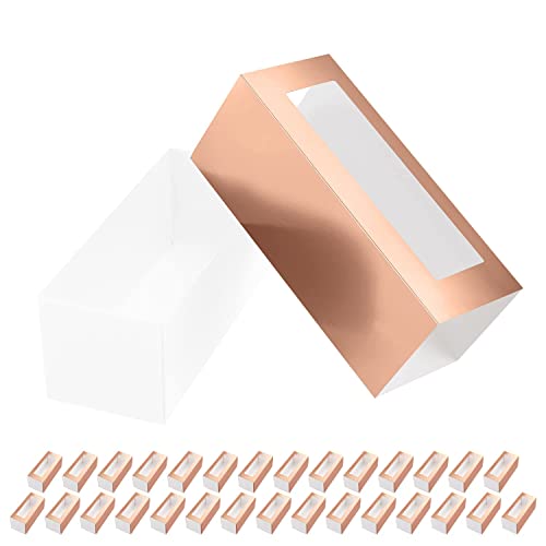 BAKIPACK 30 Macaron Boxes for 4 or 5, Rose Gold Macaron Boxes with Clear Window, 4.8" x 1.9" x 1.9" Macaron Packaging Gift Boxes, Candy Gift Boxes by BAKIPACK - Used condition - CA$24.69