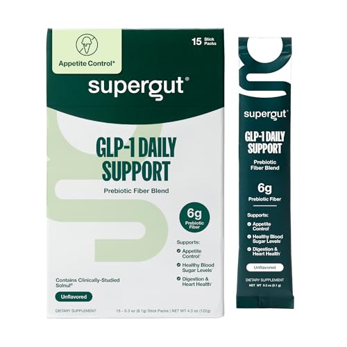 Supergut GLP1 Daily Support - High Fiber GLP-1 Supplement Powder for Women & Men - Sugar-Free Drink Mix for Gut Health (15 Servings)