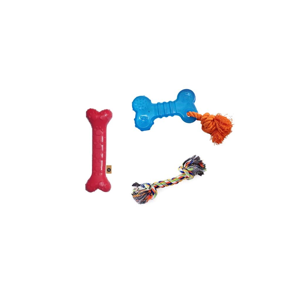 The Pets Company Rubber Dog Chew Toy Combo ( TPR Dog Bone 6" + Cotton Rope Bone 6"+ Dog Bone 6") | Teething Toys for Medium & Small Dogs (B0BMLHWJ2S) Amazon Price History, Amazon Price Tracker