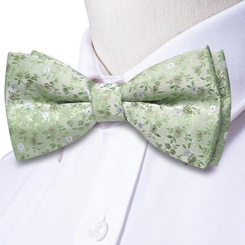 Image of Hi-Tie Bow Ties for Men Pre-Tied Pocket Square with Cufflinks Mens Bowtie Sets for Wedding Formal Party