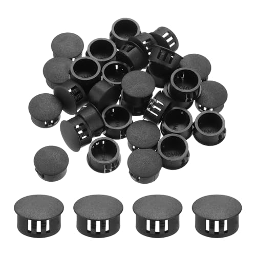 Image of MECCANIXITY 64PCS 17mm(11 /16 inch) Black Plastic Hole Plugs, Flush Type Panel Hole Plugs Insert End Caps for Locking Hole Tubes Furniture Cabinet