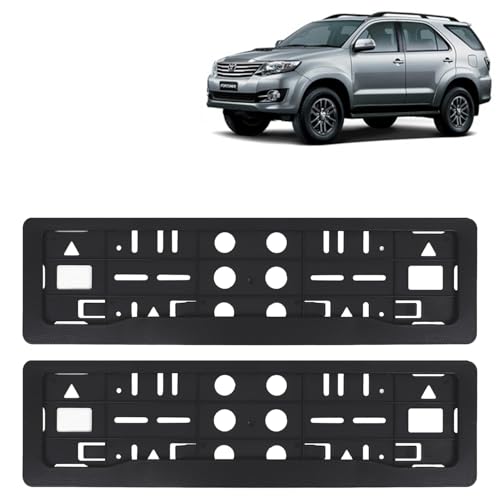 Image of KINGSWAY Fortuner Car Number Plate Frames for All 2008 to 2017 Models of Toyota Car Registration Plate Holders, Black Licence Plate Covers (Front and Rear), Universal Size 51.5 x 14.5 cm