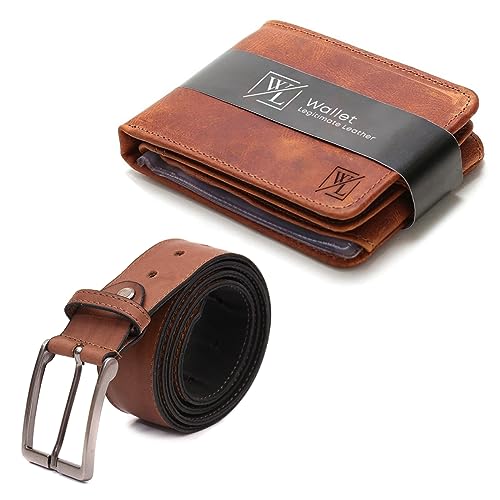 Kit Carteira Masculina Couro Legítimo Cinto Social Casual Fivela Ajustável Original (Caramelo Fóssil, 90 cm)