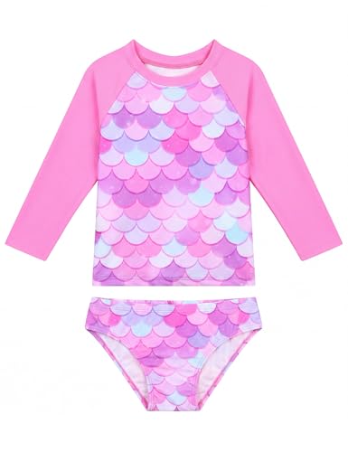 Image of Snowheart Girls Rash Guard Sets Long Sleeves Swimsuit 2 Pieces Tankini Bathing Suit Swimwear for Girls 3-12 Years