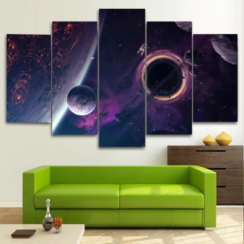 Tableau de décoration murale salon en 5 parties motif galaxie et trou noir 200x100cm