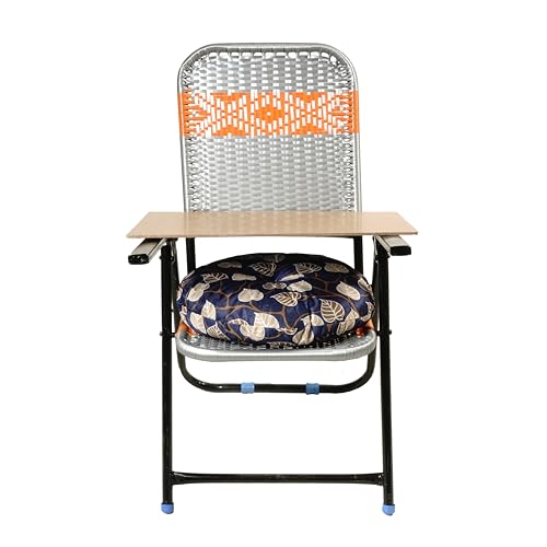 Image of Industries Work from Home (WFH) & Study from Home (SFH) Folding Chair with Strong Square Handle + Extra Thick Round Cushion & 8 mm Wooden Pad for Laptop and Reading Iron, Multicolour