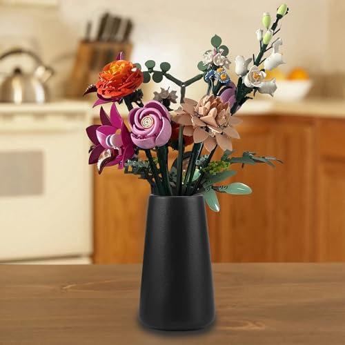 Simple Vase for Flowers Plants, Matte Vases for Modern Table Shelf Home Decor Wedding Boho Decor, 6" H Frosted Elegant Ceramic Vase for Pampas Grass Fluffy Stem Bouquet Lavender Flowers (Black, 1) - Image 5