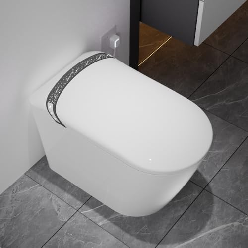 Inodoro Inteligente Moderno con Bidé Integrado para Baño, Asiento Auto Abre/Cierra, Sensor de Pie, Pantalla LED, Secador de Aire Caliente, Gris Mate (Blanco + Porcelana + Baño) miniatura 6