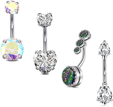 MODRSA 14 Gauge Belly Button Bars Stainless Steel Crystal Ball Cubic Zirconia Pearl Women Navel Rings Belly Bar 10MM Belly Rings