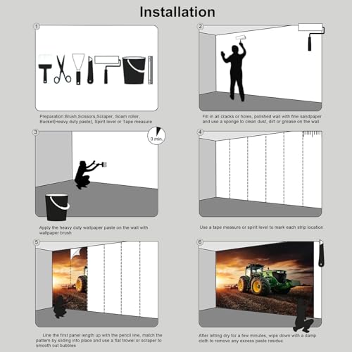 Fotomurales de pared de seda para tapar imperfecciones con paisaje de tractor en tonos naranja 8