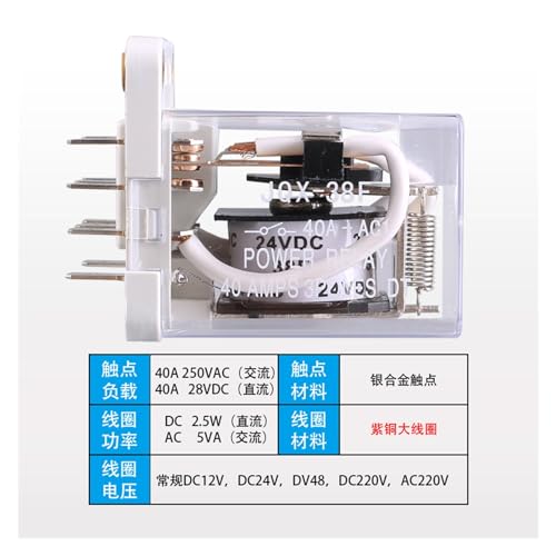 Relé de alta potencia JQX-38F 40A con base de 8 pines y bobina de DC60V 4