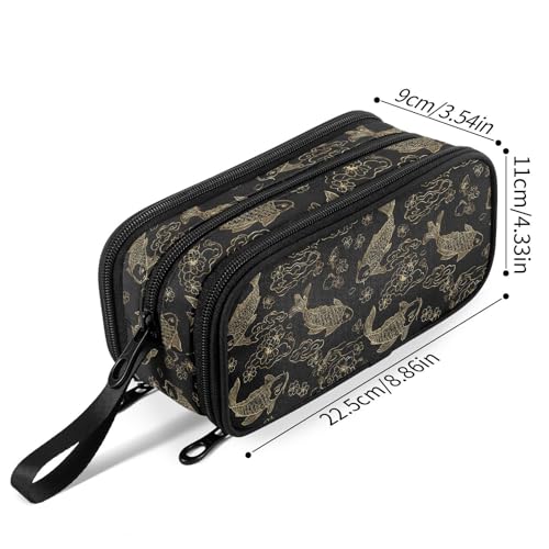 Image of Fustylead Koi Fish Pencil Pen Case Stationery Bag, 3 Compartments School College Office Desk Organizer Storage Pouch Makeup Bag for Teen Boys Girls Students