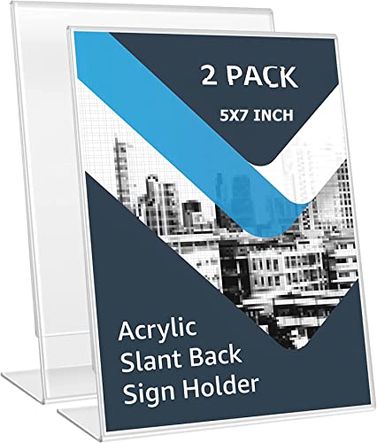 Image of Parikshit Sublimation 7x5 inch 2pcs Portrait Acrylic Sign Holder Table top Display Stand for Exhibition menu Photo Flyer brochure (5X7 Inch - 2pc, Portrait)