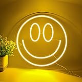 Smile Face Neon Sign for Wall Decor, USB or 3-AA Battery Powered Cheerful Light Up Sign, 13 Inch Diameter LED Emoji Smiley Face Wall Signs for Bedroom, Kids Room, Wedding Party Decor,Christmas Gift (Yellow)