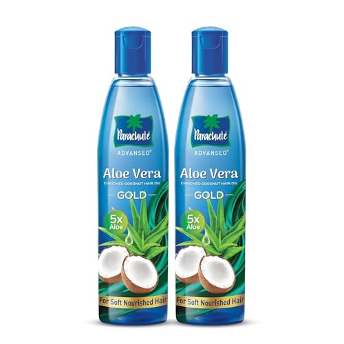 Image of Parachute Advansed Aloe Vera Enriched Coconut Hair Oil GOLD | 5X Aloe Vera with Coconut Oil| Makes hair Sooperr soft | 250ml, Pack Of 2