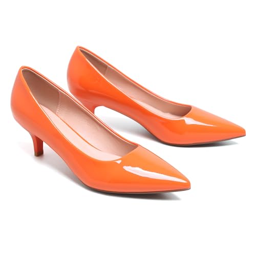 Image of Women's Low Kitten Heel Pumps Classic Fashion Dress Pumps Simple Heeled Shoes for Office Work