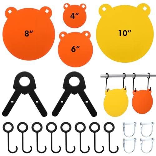Foilswirl Ar500 Steel Target Combo Set for Shooting with Stand Metal Targets Laser Cut High Visibility Neon Color with 8 Hanging Hooks, 4 Lock Pins, 2 Leg Brackets (10