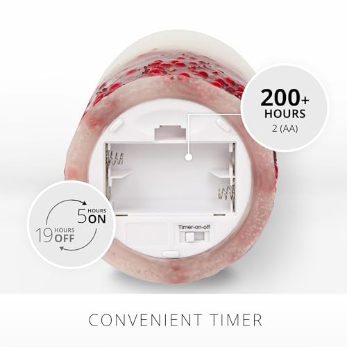 Image of Luminara Embedded Flameless LED Candle - Red Berry 3.5 inch x 6.5 inch - Moving Flame Pillar Battery Operated Timer, Real Wax Unscented, Safe
