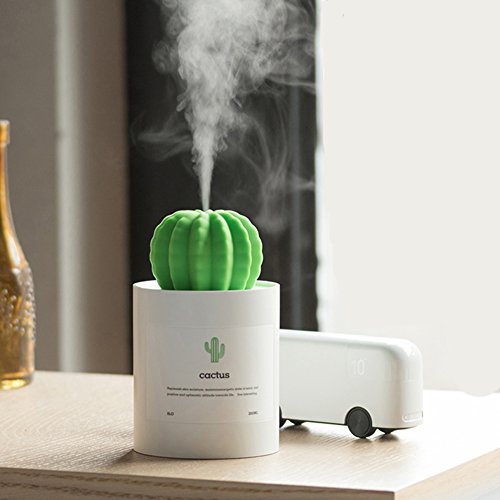 Uodbuyo Mini Humidifier, 280Ml Usb Cool Mist Portable Cactus Air Humidifier, Ultra-Quiet Operation For Bedroom Home Office Desk Yoga Car Travel(White) #TOP3