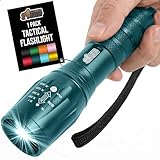 GORILLA GRIP Powerful LED Tactical Flashlight, 750 FT High Lumens 5 Adjustable Modes, Water Resistant, Ultra Bright Zoom Flashlights, Small Mini Flash Light, Camping, Night Dog Walking, Teal Blue
