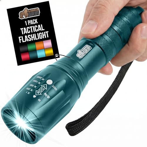 GORILLA GRIP Powerful LED Tactical Flashlight, 750 FT High Lumens 5 Adjustable Modes, Water...