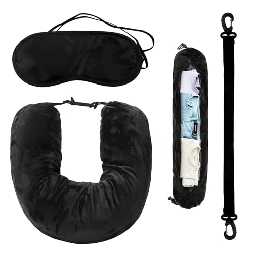 Stuffable Neck Pillow Set, Transformable U Shaped Neck Pillow, Soft Plush Stuffable Travel Pillow with Eye Mask, Multifunctional Travel Pillow Storage Bag, Extra Luggage Travel Essentials for Trip