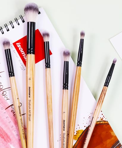 Image of Isomars Studium Blending Brush - Set of 6 - Professional Artist Brushes for Soft Blending & Shading Ideal for Watercolor, Acrylic, Oil Painting and Ink Transitions - Sizes - 1,2,4,6,8,10