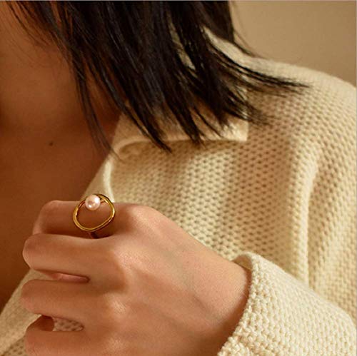 Opening 18K Gold Plated Stackable Bands Ring for Women, Eternity Ring with Shell Pearl, Cubic Zirconia engagement rings vintage gold ring pearl wedding jewelry4