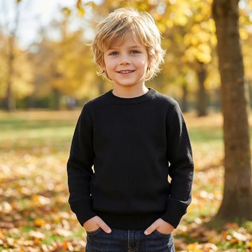 Image of CUNYI Boys Girls Crewneck Sweater Long Sleeve School Uniform Pullover Thermal Wool Solid Knit Top