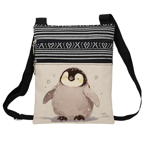 Chubby Penguin Messenger Bag Small Ethnic Pattern Printed Adjustable Strap Crossbody Zipper Bag Chubby Penguin Phone Bag Wallet Cute Shoulder Handbag for Women Friends -3