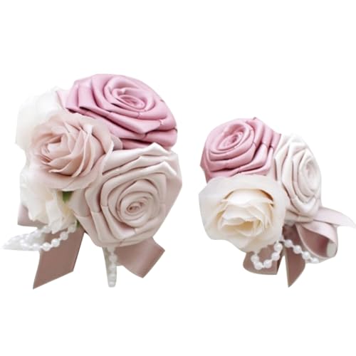 「リボンの薔薇」親子お揃いコサージュ(2)ピンク