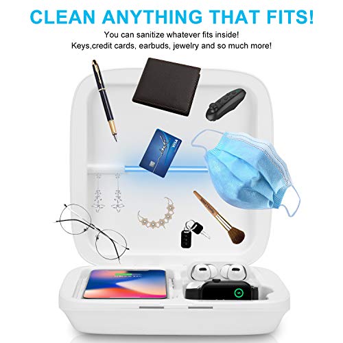 Portable Phone Cleaner with Wireless Charger, Multi-Function 4-in-1 Fast Charging Cell Phone Cleaner Box for All Smart Phone, iWatch, AirPods