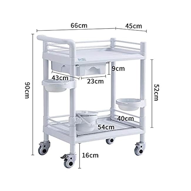 Carts Trolley Movable Carts, Kitchen Storage Hand Trucks, Beauty Utility Service Cart Abs Trolley with Drawer,Dirt Bucket/White/66X45X90Cm-PwpSA1ZP