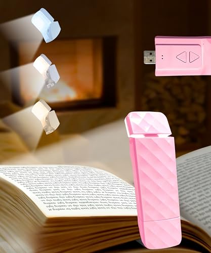 Runesol Pink Book Light Clip On, 5 LED Rechargeable Reading Light, 3 Eye Protecting Modes for Reading at Night and Books in Bed, USB 80 Hours Charge Portable Clip on Lights, Book Lover Gifts
