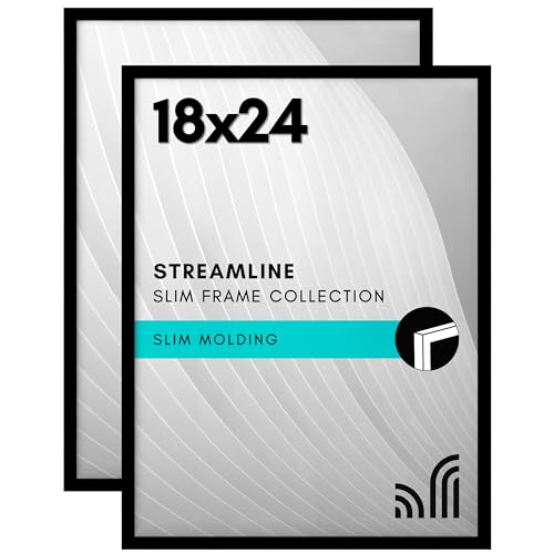 Americanflat 18x24 Poster Frame with Polished Plexiglass - Set of 2 - Streamline Collection - Thin Border Photo Frame for Wall Display - Hanging Hardware Included - Black