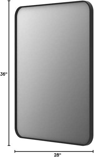 Miniatura 9 de Espejo de baño negro mate de 28 x 36 pulgadas, espejo rectangular con marco para pared, esquina redondeada, antioxidante, inastillable (horizontal y