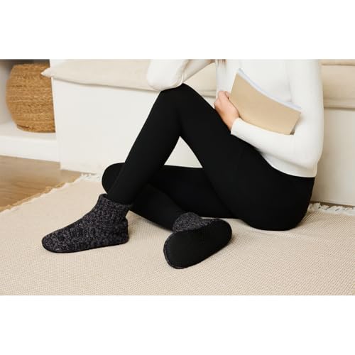 LEMZONE Womens Fuzzy Slipper Socks with Grippers Winter Warm Indoor Sherpa Lined House Socks3