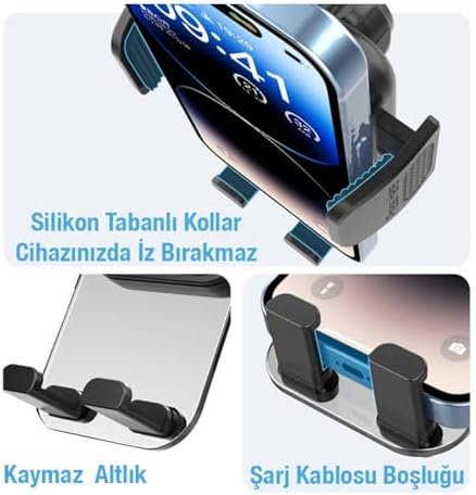 Mega Oto Market Araç İçi Telefon Tutucu Araba Havalandırma Tip Mekanik Kurmalı - Görsel 3