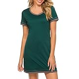 Durio Nachthemd Damen Nachtkleid Sexy Nachtwäsche Kurzarm Schlafanzug Negligee Damen Grün 40-42