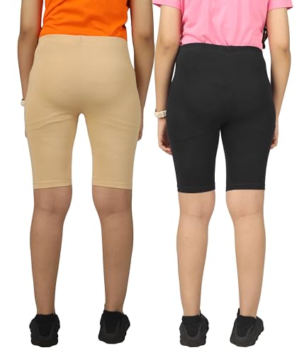 Image of KYDA Kids Girls's Stretchable Anti Bacterial Cycling Shorts, Yoga & Workout Gym Shorts (Pack of 2)