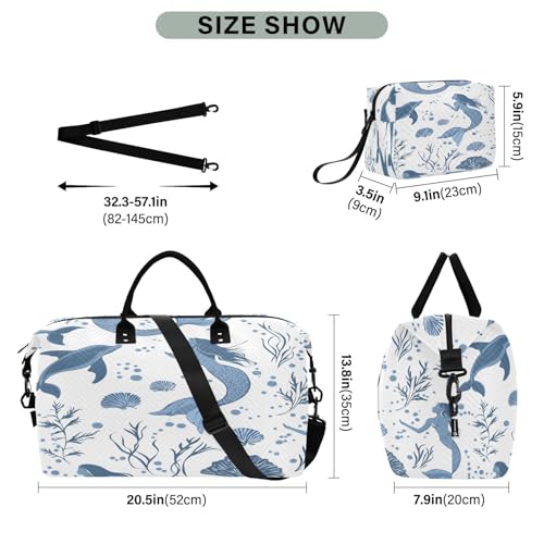 Travel Duffle Bag Weekender Bags Overnight Bag with Toiletry Bag Gym Duffel Bag Blue Mermaid Dolphin for Travel Business Trips Sport3
