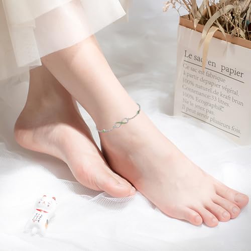 Image of MEDWISE Womens Infinity Anklet Bracelet 925 Sterling Silver Endless Love Symbol Ankle Bracelet Adjustable Plus Size Large Bracelet Gifts for her Mother's Day Gifts