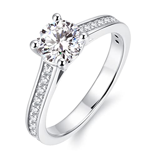 Petite Pavé 1ct Round Brilliant Cut Solitaire Moissanite Engagement Ring Silver Moissanite Engagement Rings for Women D Color VVS Moissanite Ring2