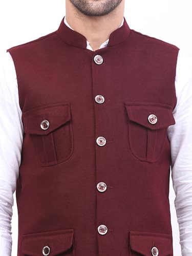 Image of FH Wearza Polywool tweed Solid multipocket Sleeveles Nehru Jacket For Men