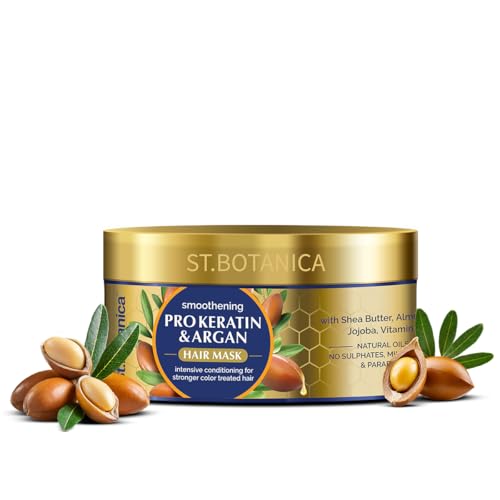 StBotanica Pro Keratin & Argan Oil Hair Mask, Intensive Conditioning For Dry, Damaged, Color Treated Hair, Natural, 200 ml