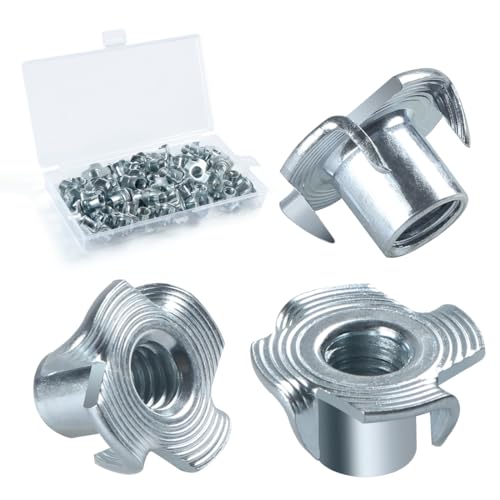BOUMVID Tuerca en T de 4 Puntas M6 x 9 mm, 50 Pieza T Tuerca de Acero Carbono, Tuercas de Accionamiento, Tuerca de Cuatro Puntos, Adecuado para Muebles de Embutir Madera, Construcción, Madera