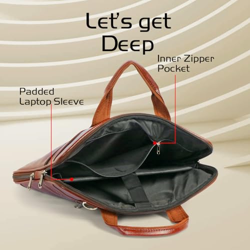 Image of Bagneeds 14 Inch Laptop Office Bag for Men & Women | Premium Synthetic Leather Business Briefcase | Padded Compartment | Adjustable Shoulder Strap