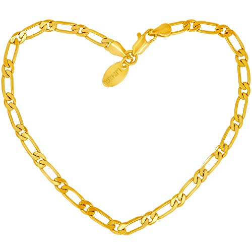Lifetime Jewelry Simple Flat Figaro Anklet For Women & Girls 24K Gold Plated Diamond Cut Bracelet (11) #TOP15