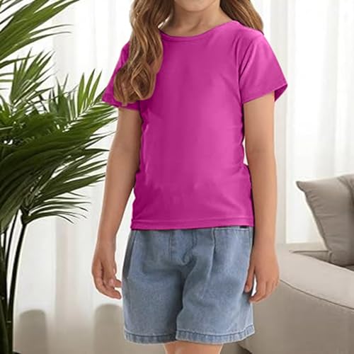 Girls Summer T Shirts Back Bowknot Design Toddler Kids Casual Crewneck Short Sleeve Loose Tee Tops 1-8 Years2