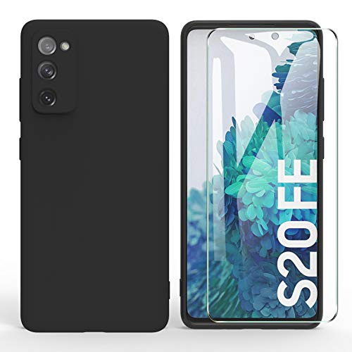 ARRYNN Funda Samsung Galaxy S20 FE 5G con Cristal Templado Protector de Pantalla,Negro Ultra Slim Protectora Funda de Silicona Líquida Suave Case Cover para Samsung Galaxy S20 FE 5G - Negro Cover